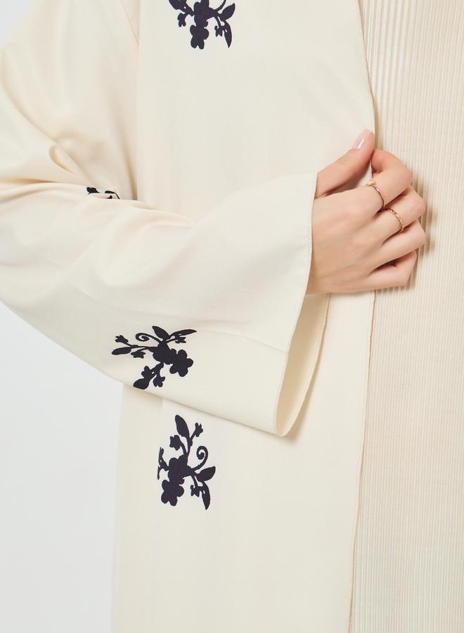 Styli Women Beige Floral Print Kimono Abaya - Image 3
